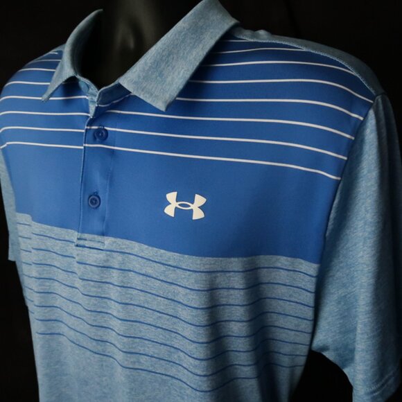 Under Armour Blue Heather Striped The Playoff Polo (XL)! ⛳️⛳️ - Picture 4 of 7